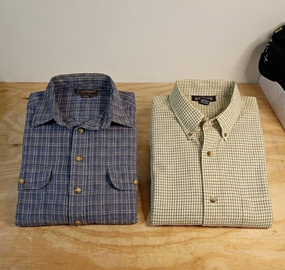 Vintage Galyans Mens Lot 2 Plaid Shirts XL Button Down Long Short Sleeve Cotton